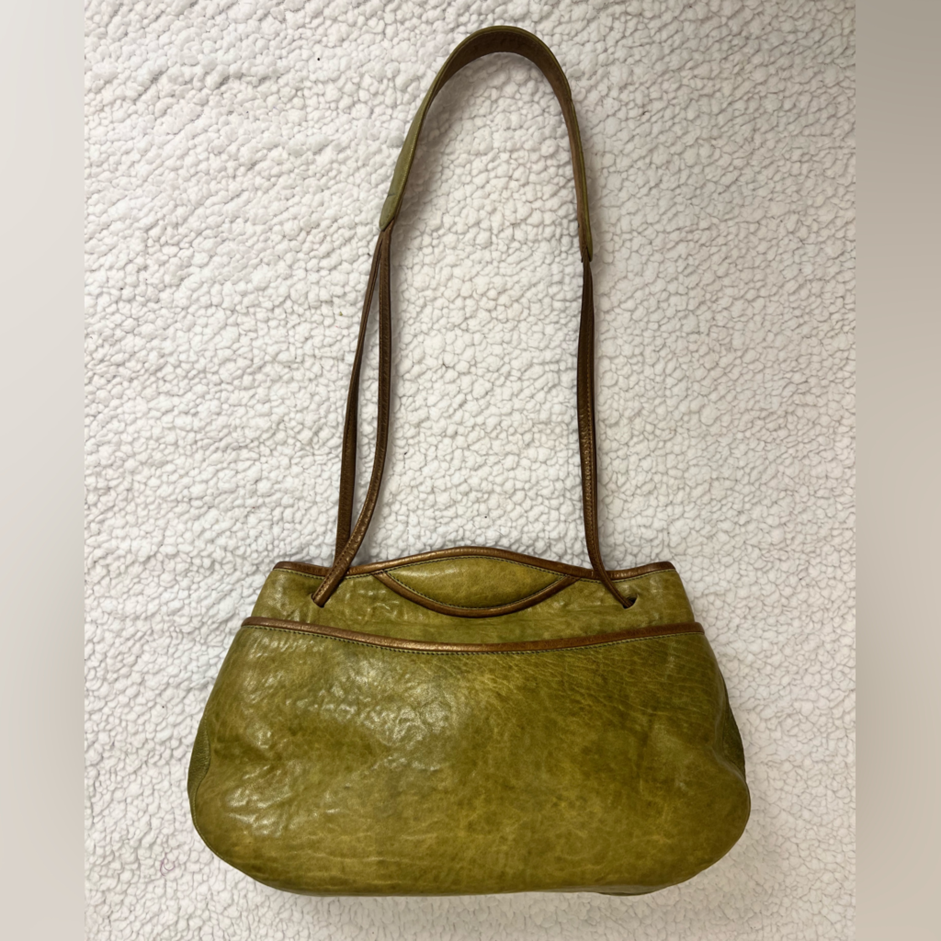 Jo Ann Page Medium East-West In Olive Cow And Bronze Trim, Full-Grain Leather